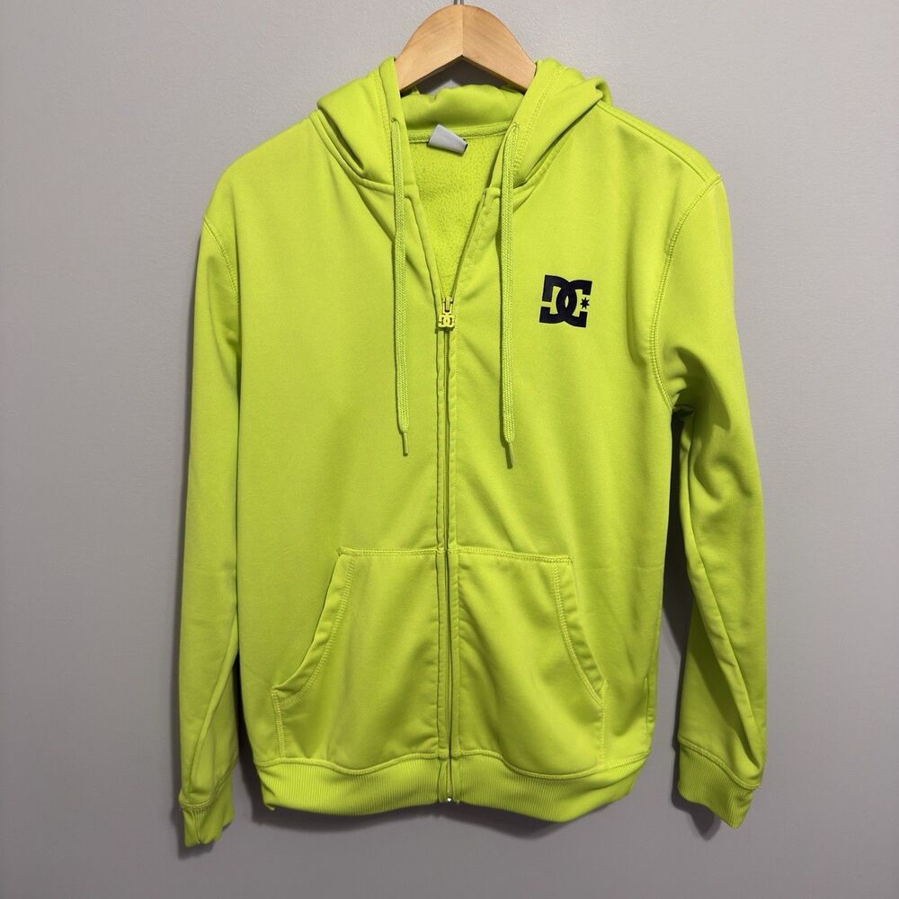 DC Shoes Neon Green Logo Full Zip Hoodie Men's Graphic Print Size S
